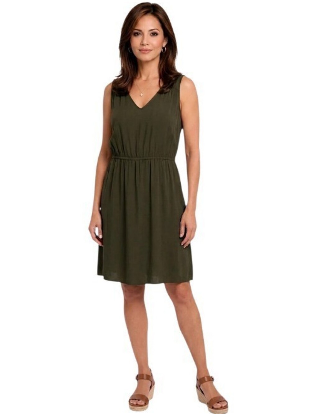 Old Navy Olive Green Waist-Defined Sleeveless V-Neck Dress Size L Tall